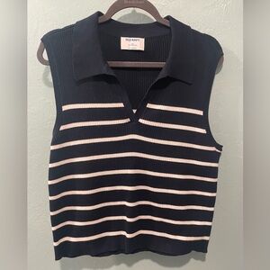 Old Navy Womens Cropped Sweater Vest Navy Stripe Size XXL Staple Preppy Coastal